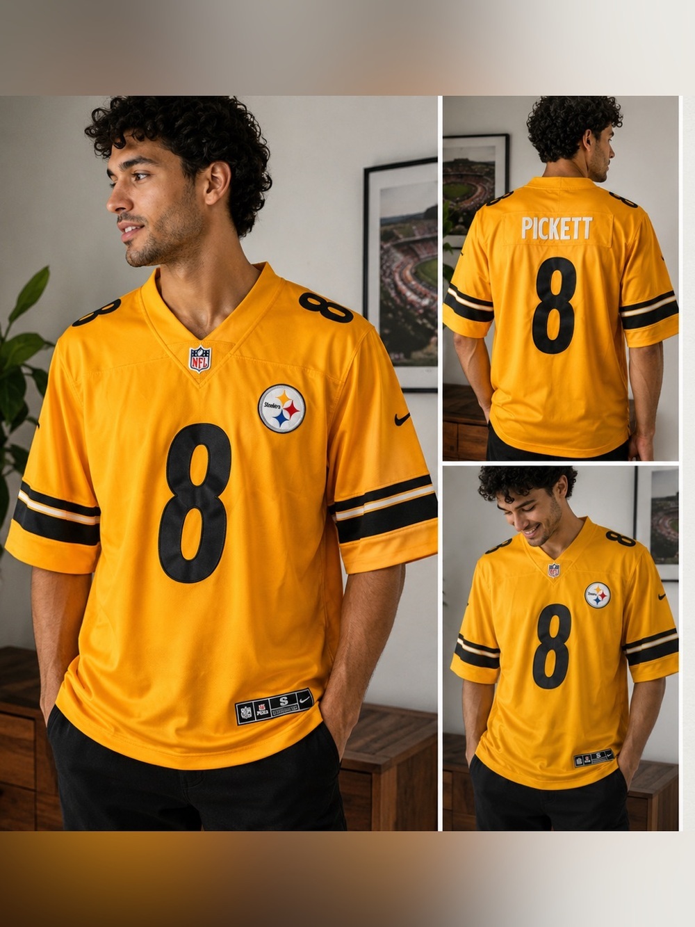 NFL Pittsburgh Steelers #8 Gold and Black Jersey SMALL